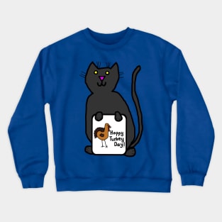 Cute Cat with Thanksgiving Turkey Greetings Crewneck Sweatshirt